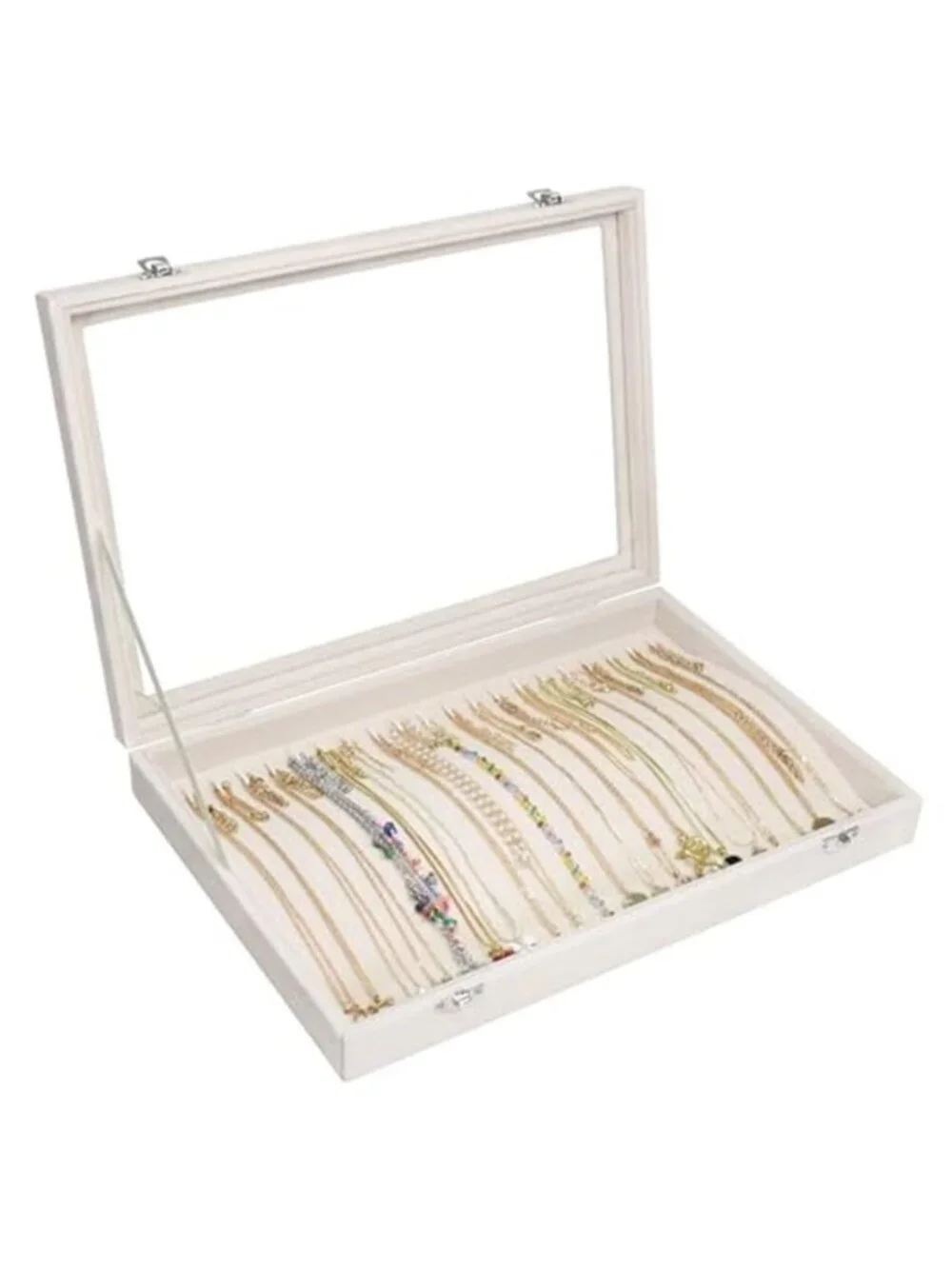 20 Hooks Necklace Organizer,Velvet Necklace Holder Tray with Lid | Jewelry Box